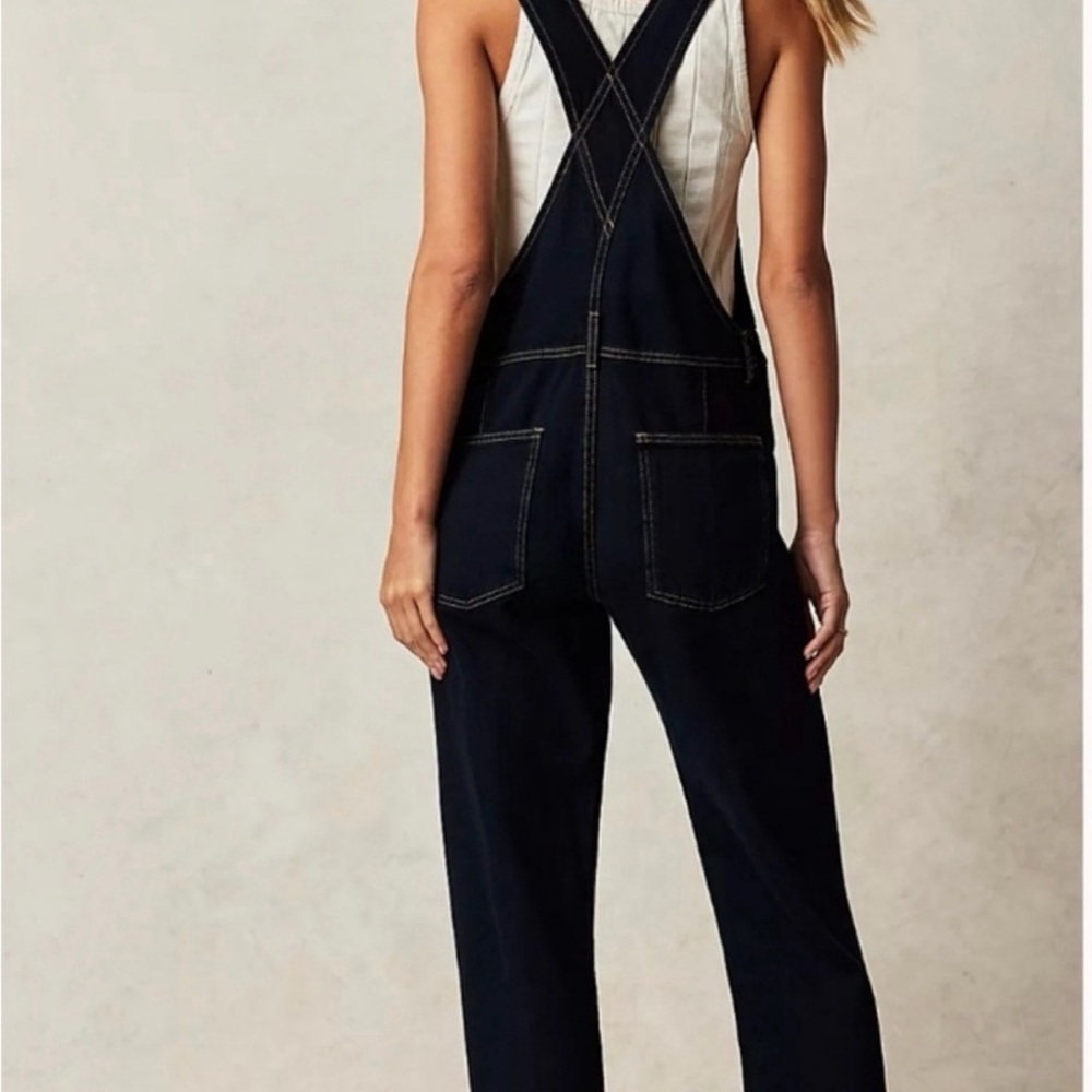 We The Free Dark Navy Denim Overalls with Contrast Stitching - Picture 2 of 6